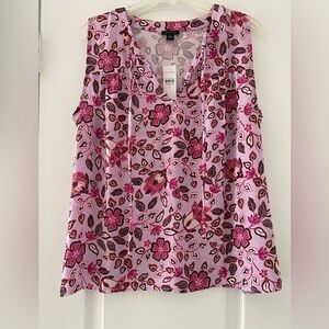 Ann Taylor Floral Sleeveless Tie Neck Top Size M Pink